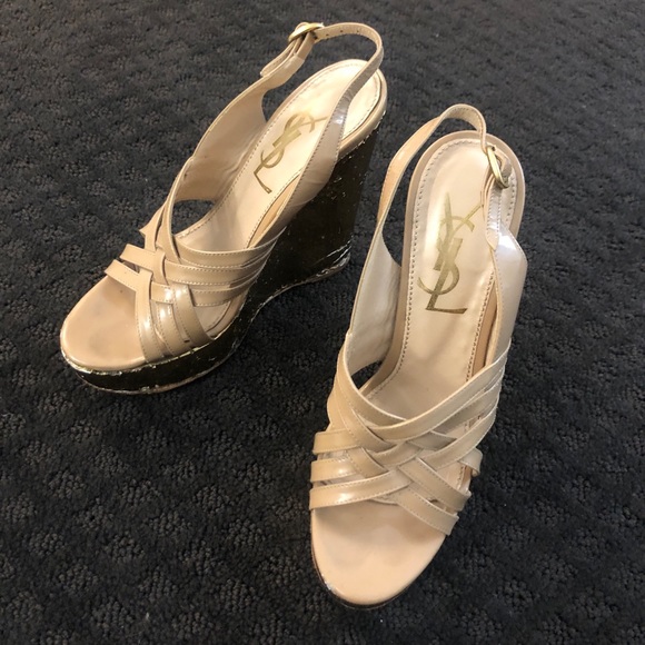 YSL Nude Wedges with Gold Detail - Picture 2 of 6